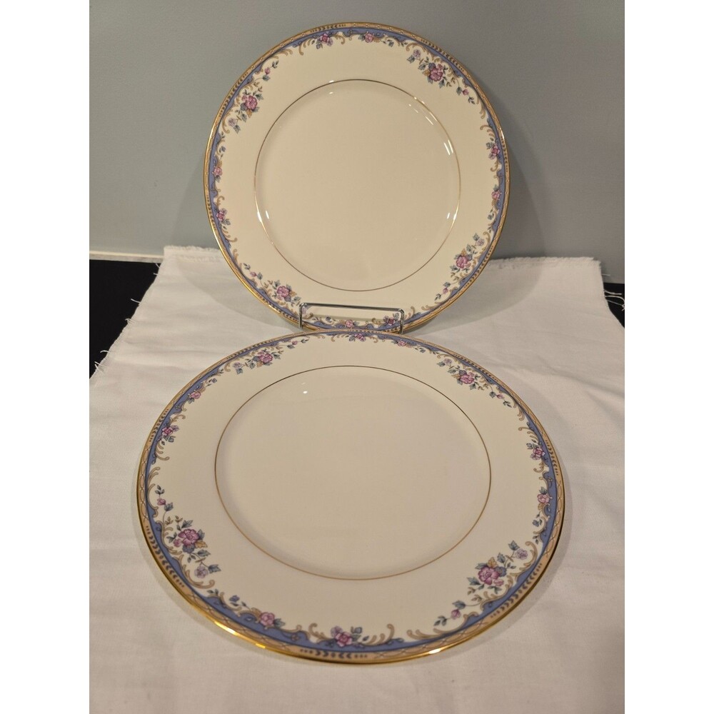 Lenox Southern Vista Dinner Plates 10 7/8" Set of 2 Floral Blue Gold Trim